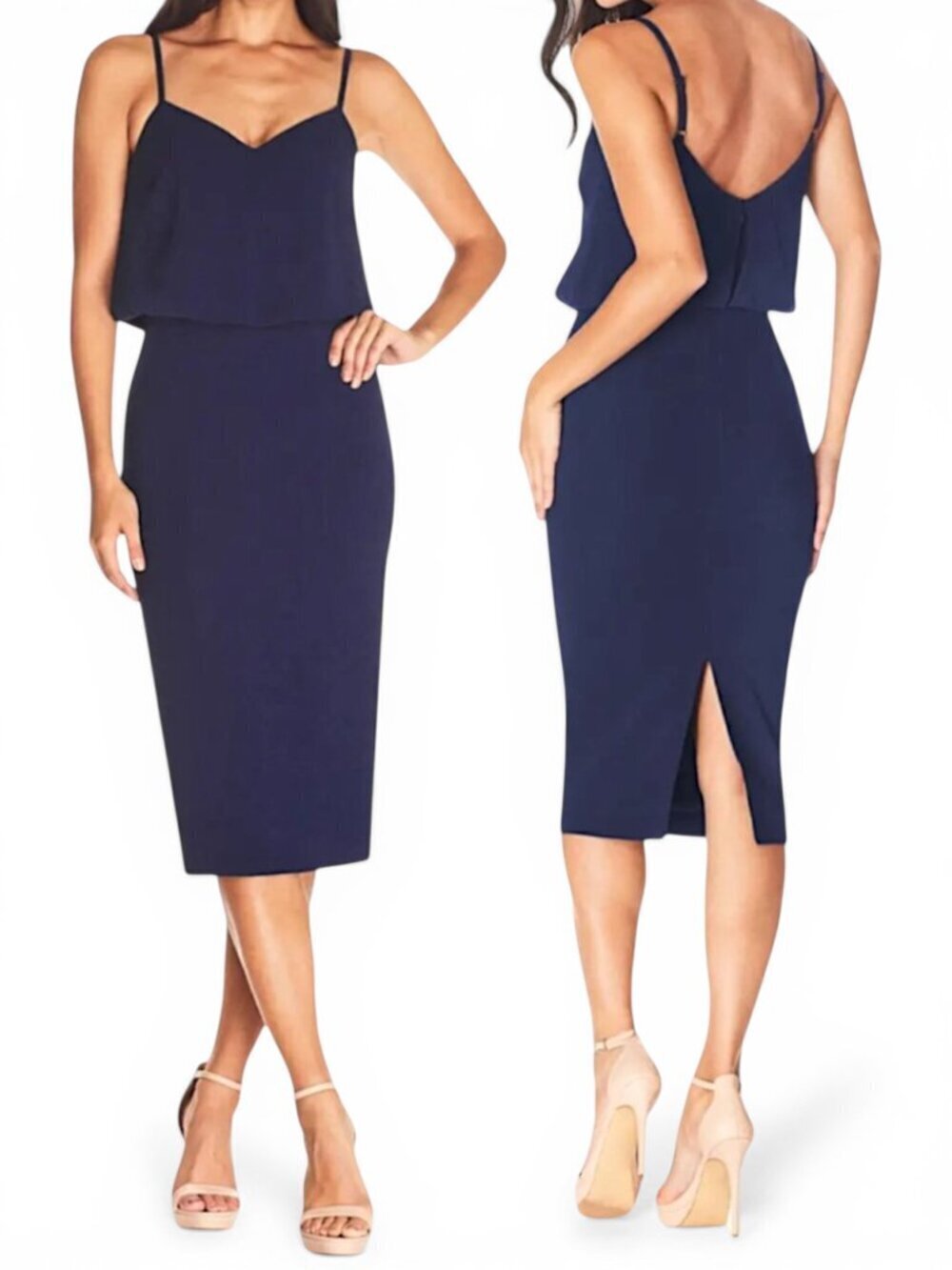 Dress the Population Alondra Blouson Sheath Midi Dress Sweetheart Neck NWT New S